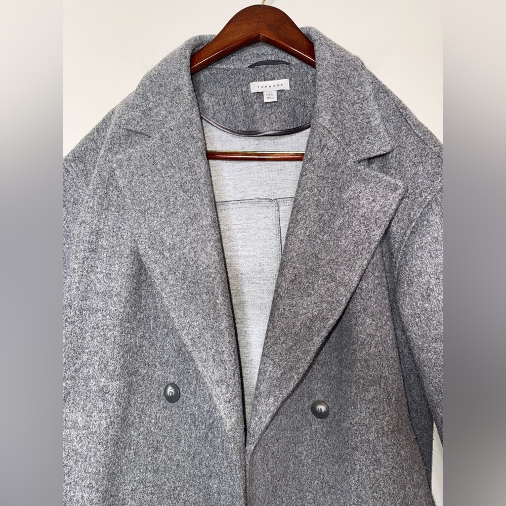 Topshop Heathered Riley Long Coat in Marl Gray - Picture 4 of 6
